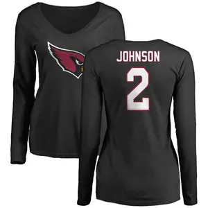 Women's Will Johnson Arizona Cardinals Name & Number Logo Slim Fit Long Sleeve T-Shirt - Black
