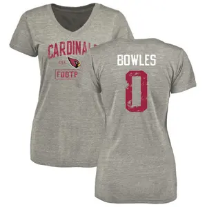 Women's Wyatt Bowles Arizona Cardinals Heather Gray Distressed Name & Number Tri-Blend V-Neck T-Shirt