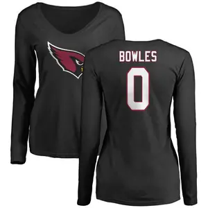 Women's Wyatt Bowles Arizona Cardinals Name & Number Logo Slim Fit Long Sleeve T-Shirt - Black