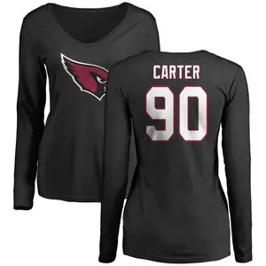 Women's Zachary Carter Arizona Cardinals Name & Number Logo Slim Fit Long Sleeve T-Shirt - Black