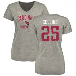 Women's Zaven Collins Arizona Cardinals Heather Gray Distressed Name & Number Tri-Blend V-Neck T-Shirt