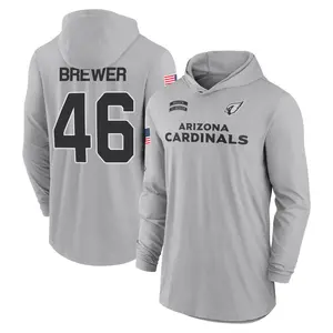Youth Aaron Brewer Arizona Cardinals Gray 2024 Salute to Service Lightweight Performance Long Sleeve Hooded T-Shirt