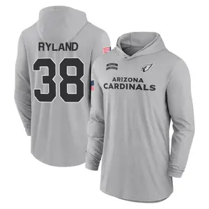 Youth Chad Ryland Arizona Cardinals Gray 2024 Salute to Service Lightweight Performance Long Sleeve Hooded T-Shirt