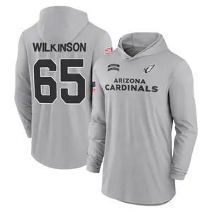 Youth Elijah Wilkinson Arizona Cardinals Gray 2024 Salute to Service Lightweight Performance Long Sleeve Hooded T-Shirt