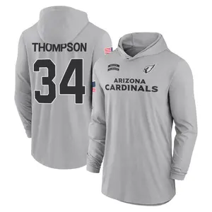 Youth Jalen Thompson Arizona Cardinals Gray 2024 Salute to Service Lightweight Performance Long Sleeve Hooded T-Shirt