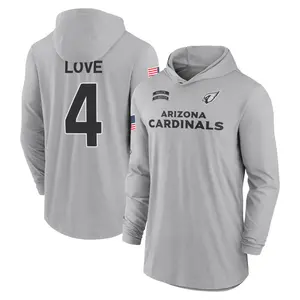 Youth Jeremiyah Love Arizona Cardinals Gray 2024 Salute to Service Lightweight Performance Long Sleeve Hooded T-Shirt