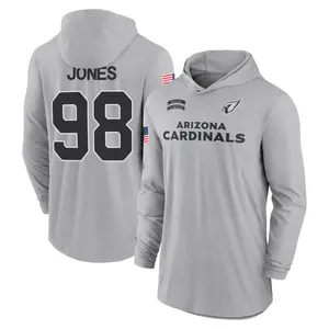 Youth Justin Jones Arizona Cardinals Gray 2024 Salute to Service Lightweight Performance Long Sleeve Hooded T-Shirt