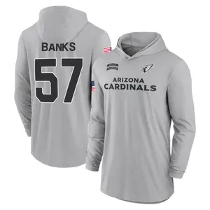 Youth Keshawn Banks Arizona Cardinals Gray 2024 Salute to Service Lightweight Performance Long Sleeve Hooded T-Shirt