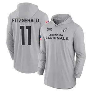 Youth Larry Fitzgerald Arizona Cardinals Gray 2024 Salute to Service Lightweight Performance Long Sleeve Hooded T-Shirt
