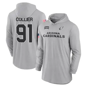 Youth L.J. Collier Arizona Cardinals Gray 2024 Salute to Service Lightweight Performance Long Sleeve Hooded T-Shirt