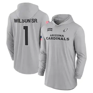 Youth Mack Wilson Sr. Arizona Cardinals Gray 2024 Salute to Service Lightweight Performance Long Sleeve Hooded T-Shirt