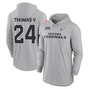 Youth Starling Thomas V Arizona Cardinals Gray 2024 Salute to Service Lightweight Performance Long Sleeve Hooded T-Shirt
