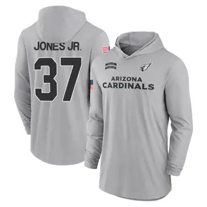 Youth Tony Jones Jr. Arizona Cardinals Gray 2024 Salute to Service Lightweight Performance Long Sleeve Hooded T-Shirt