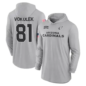 Youth Travis Vokolek Arizona Cardinals Gray 2024 Salute to Service Lightweight Performance Long Sleeve Hooded T-Shirt