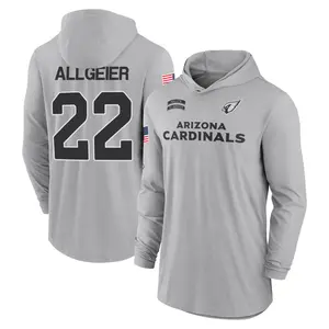 Youth Tyler Allgeier Arizona Cardinals Gray 2024 Salute to Service Lightweight Performance Long Sleeve Hooded T-Shirt