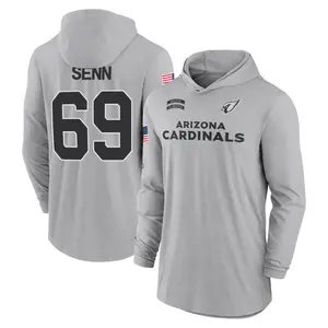 Youth Valentin Senn Arizona Cardinals Gray 2024 Salute to Service Lightweight Performance Long Sleeve Hooded T-Shirt