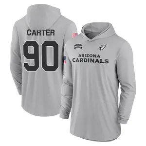 Youth Zachary Carter Arizona Cardinals Gray 2024 Salute to Service Lightweight Performance Long Sleeve Hooded T-Shirt